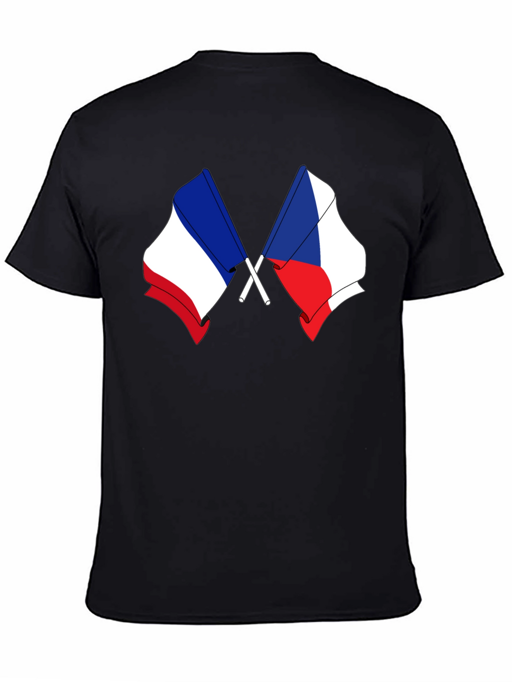 France & Czech Republic Flags Black T-Shirt