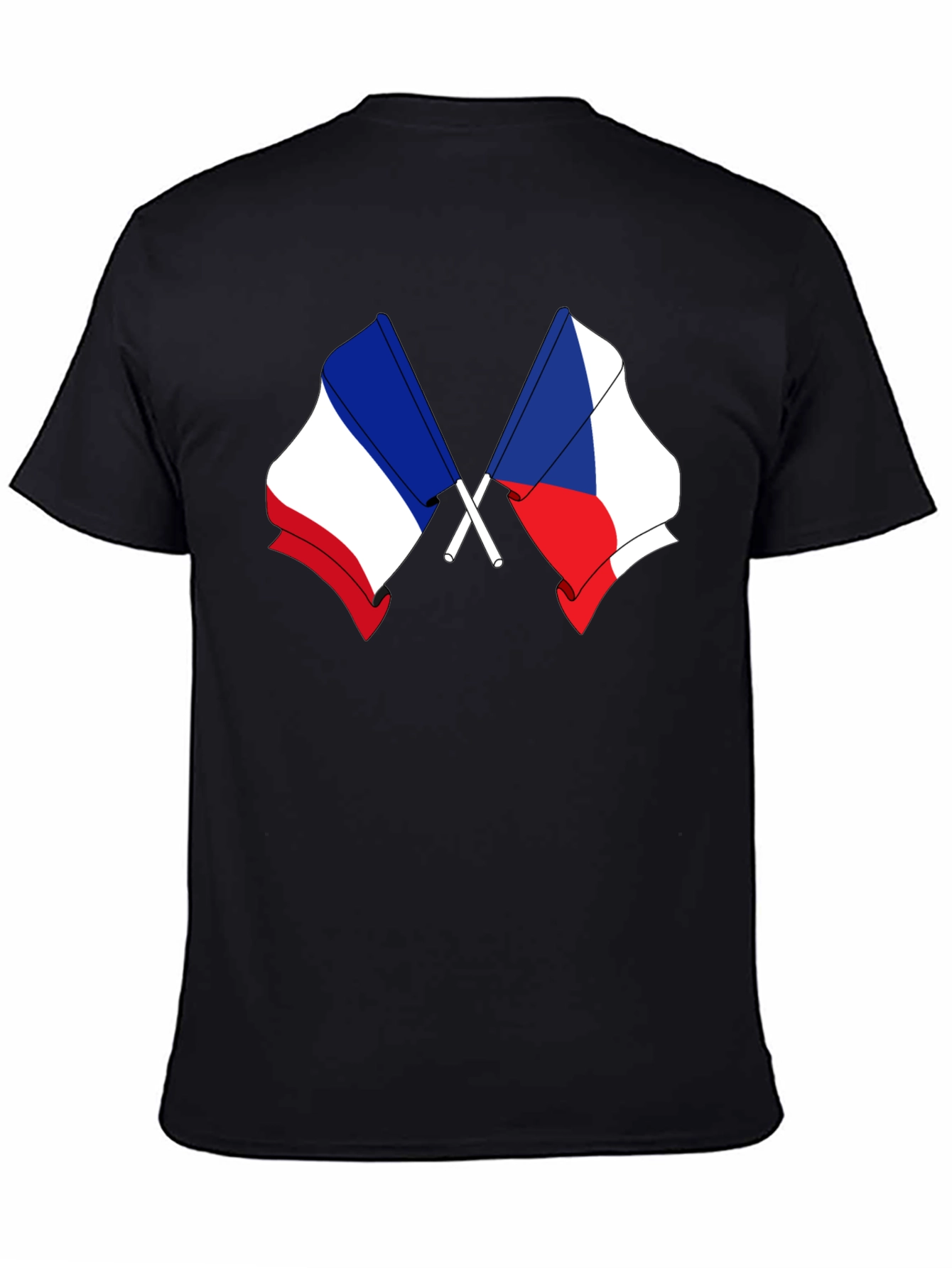 France & Czech Republic Flags Black T-Shirt