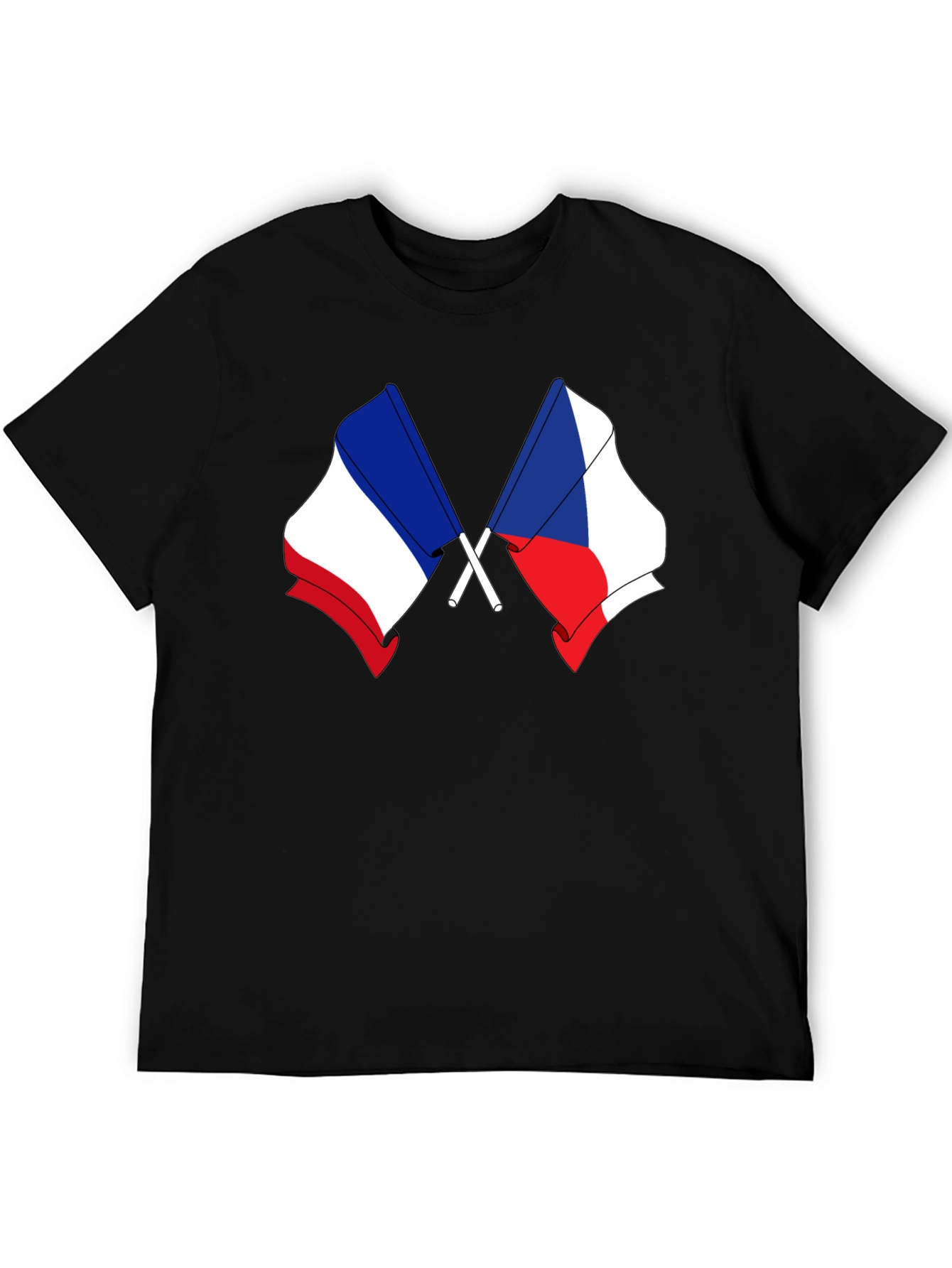 France & Czech Republic Flags Black T-Shirt
