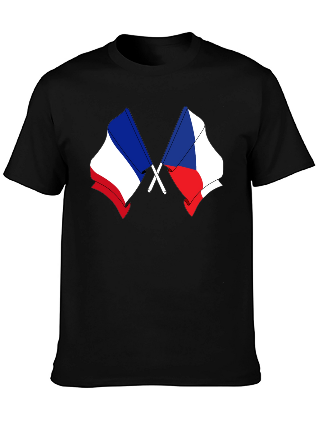 France & Czech Republic Flags Black T-Shirt