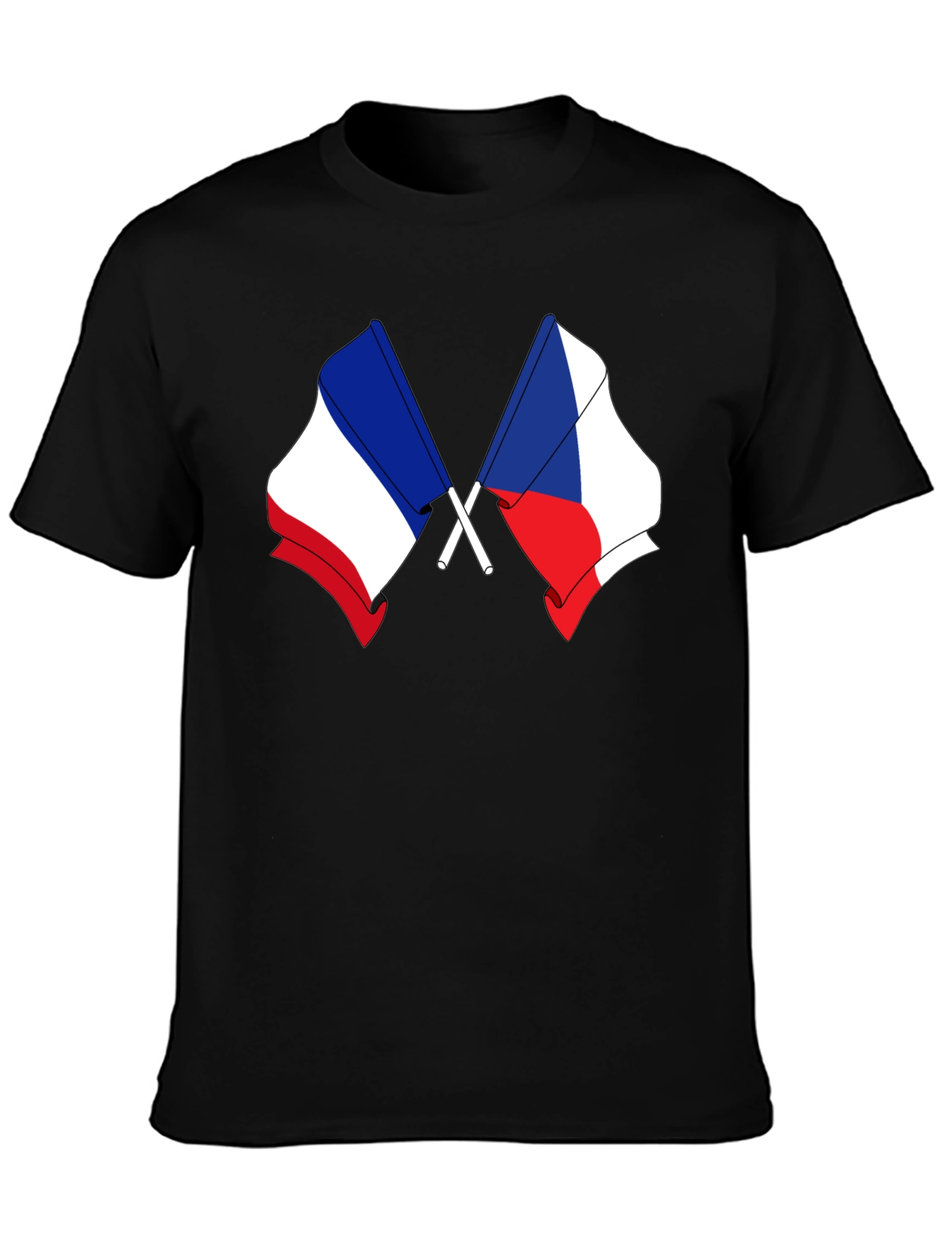 France & Czech Republic Flags Black T-Shirt