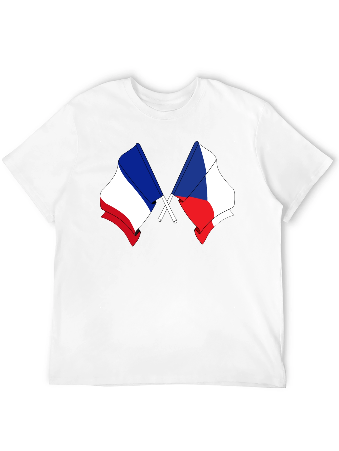France & Czech Republic Flags Black T-Shirt