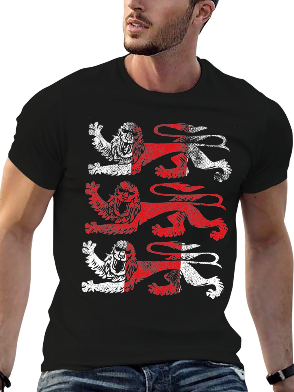 Heraldic Lions Graphic Tee - Black Cotton T-Shirt