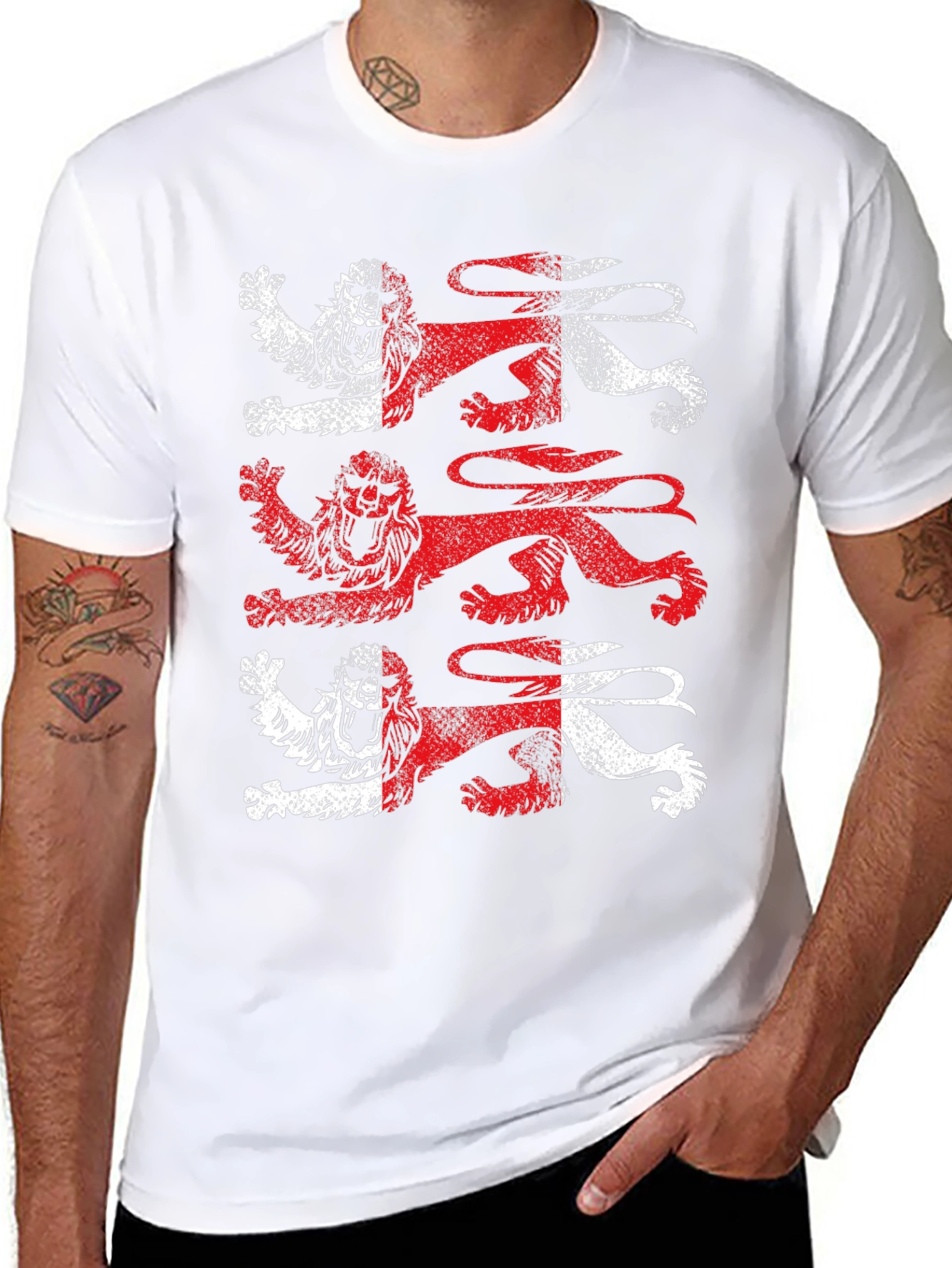 Heraldic Lions Graphic Tee - Black Cotton T-Shirt