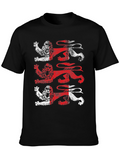 Heraldic Lions Graphic Tee - Black Cotton T-Shirt