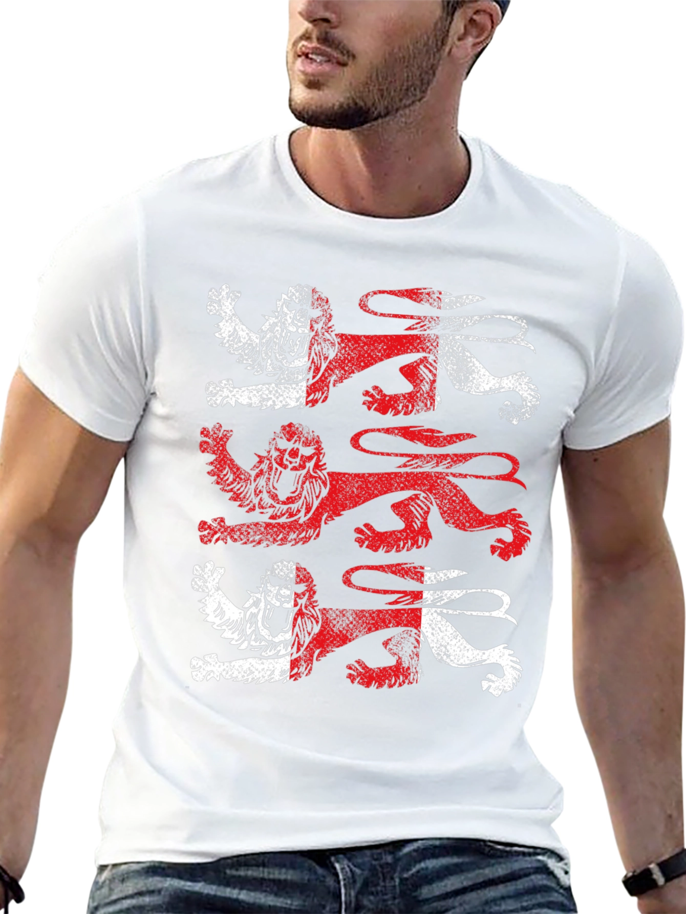 Heraldic Lions Graphic Tee - Black Cotton T-Shirt