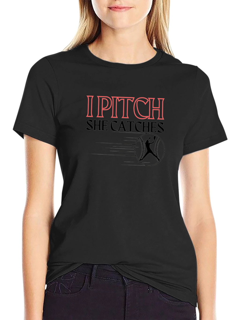 I Pitch She Catches Baseball Graphic Tee