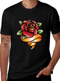 Rose and Ribbon Graphic Tee - Classic Tattoo Style
