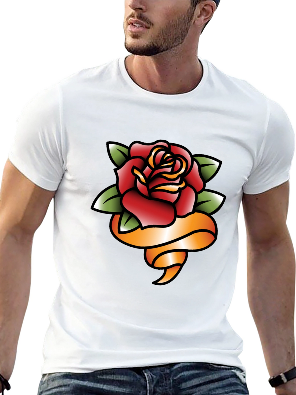 Rose and Ribbon Graphic Tee - Classic Tattoo Style