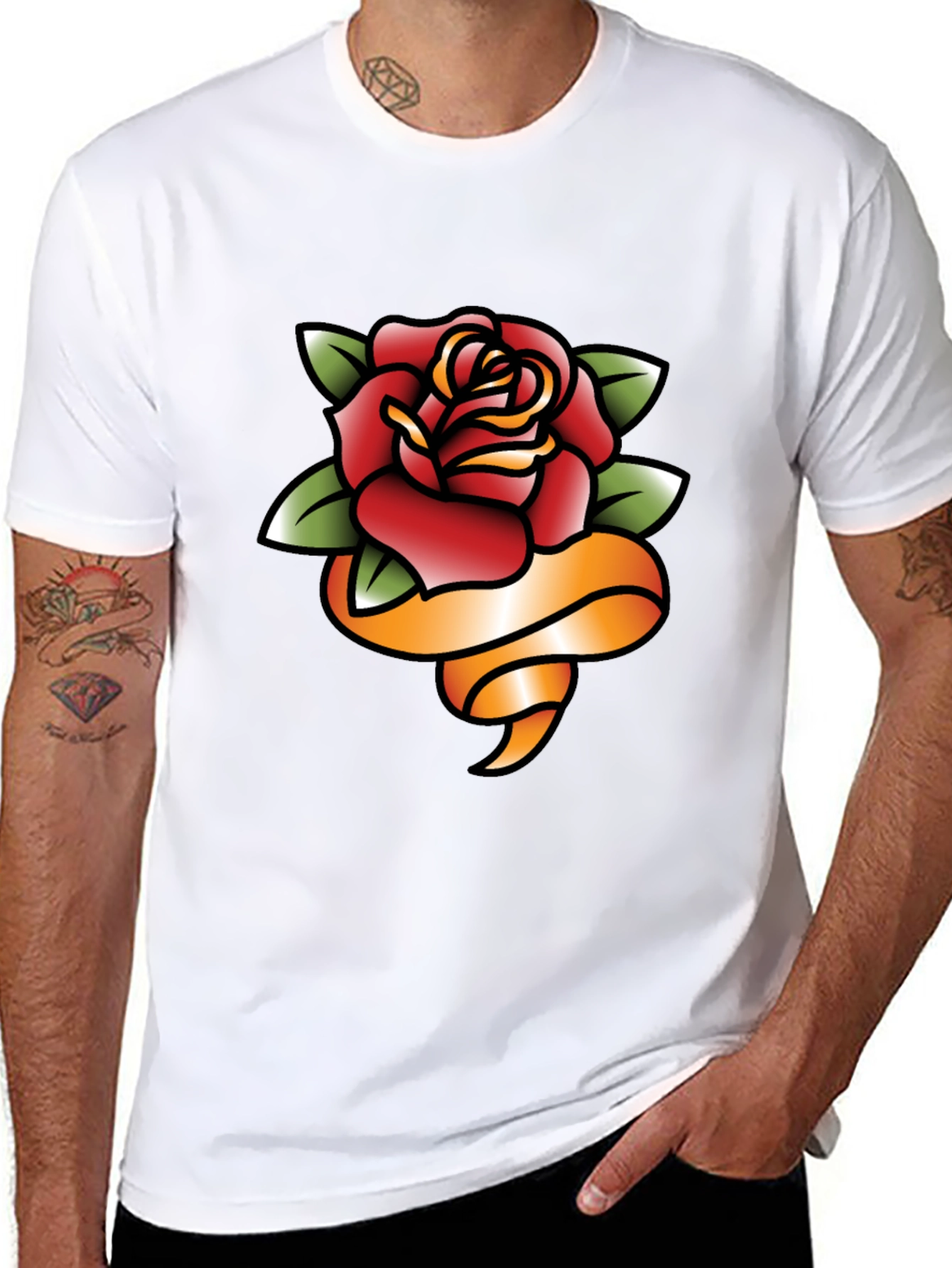 Rose and Ribbon Graphic Tee - Classic Tattoo Style
