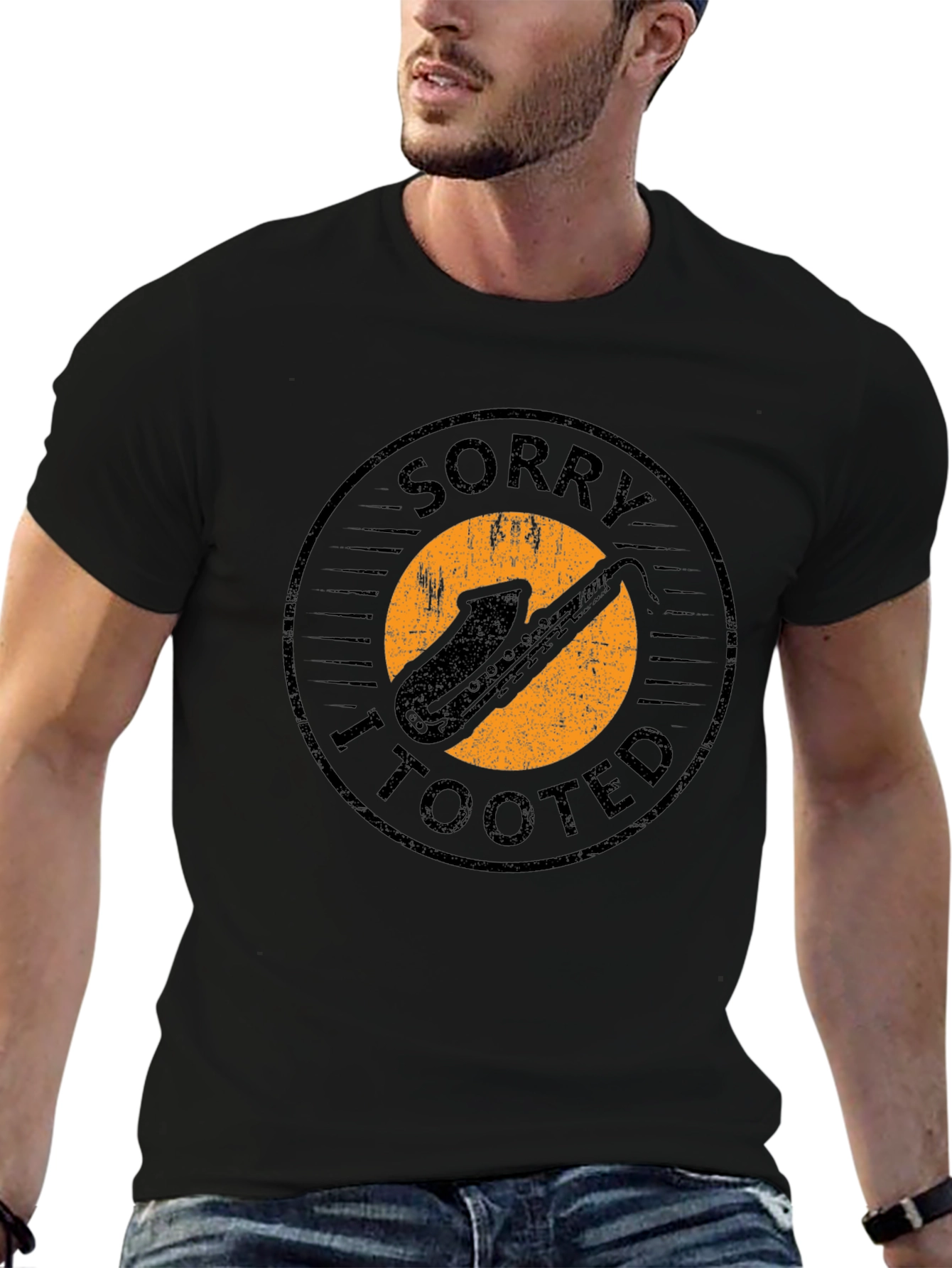 Sorry I Tooted Saxophone Graphic Tee - Humorous Black T-Shirt