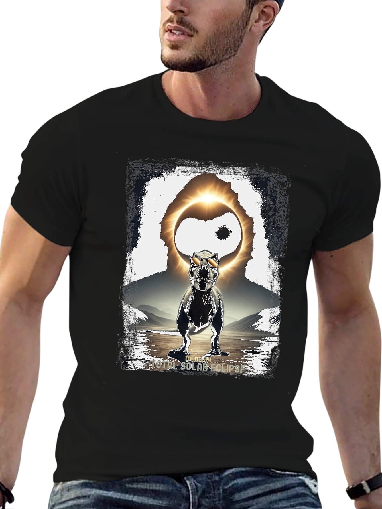 Dinosaur Solar Eclipse Graphic T-Shirt