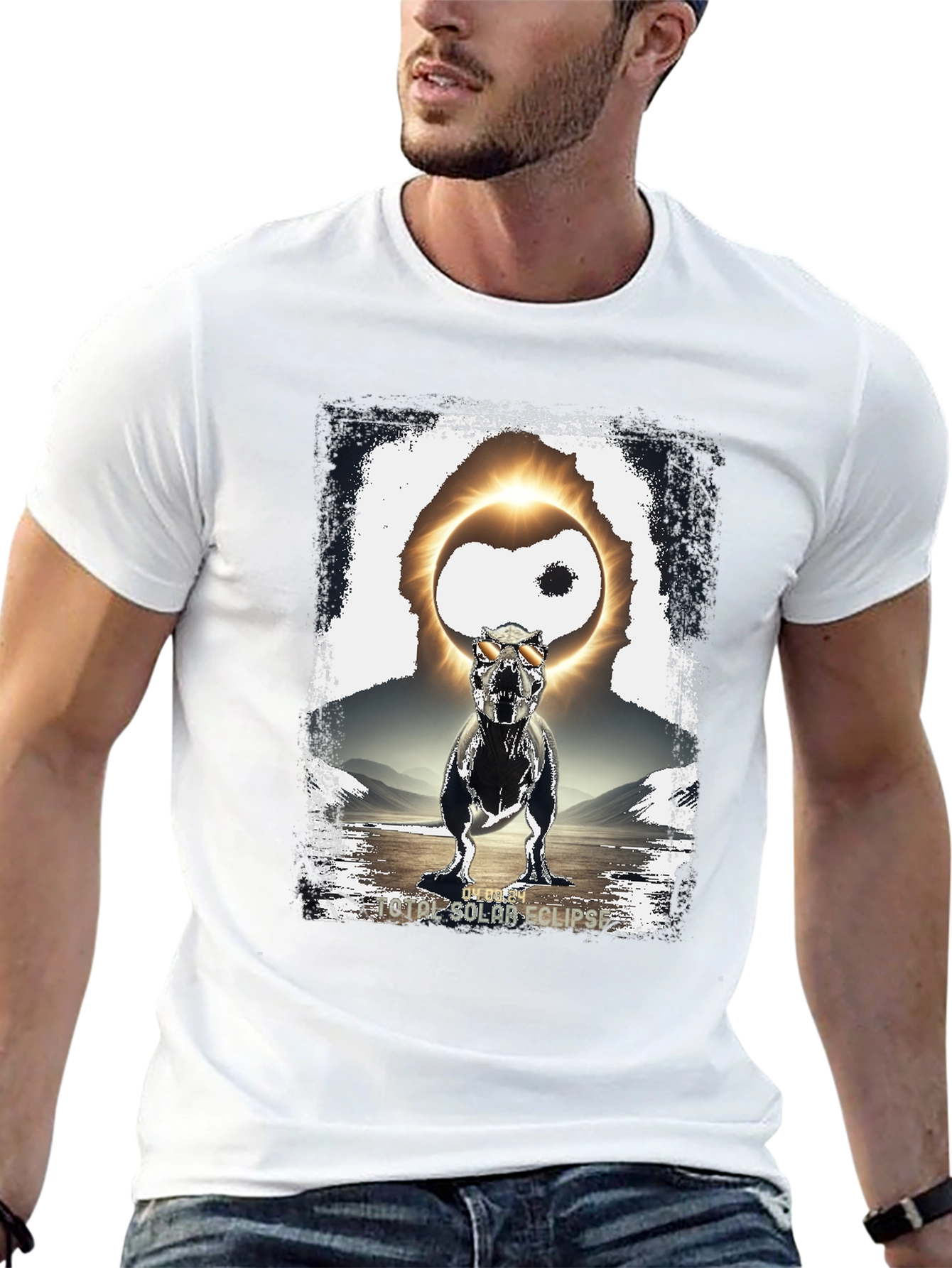 Dinosaur Solar Eclipse Graphic T-Shirt