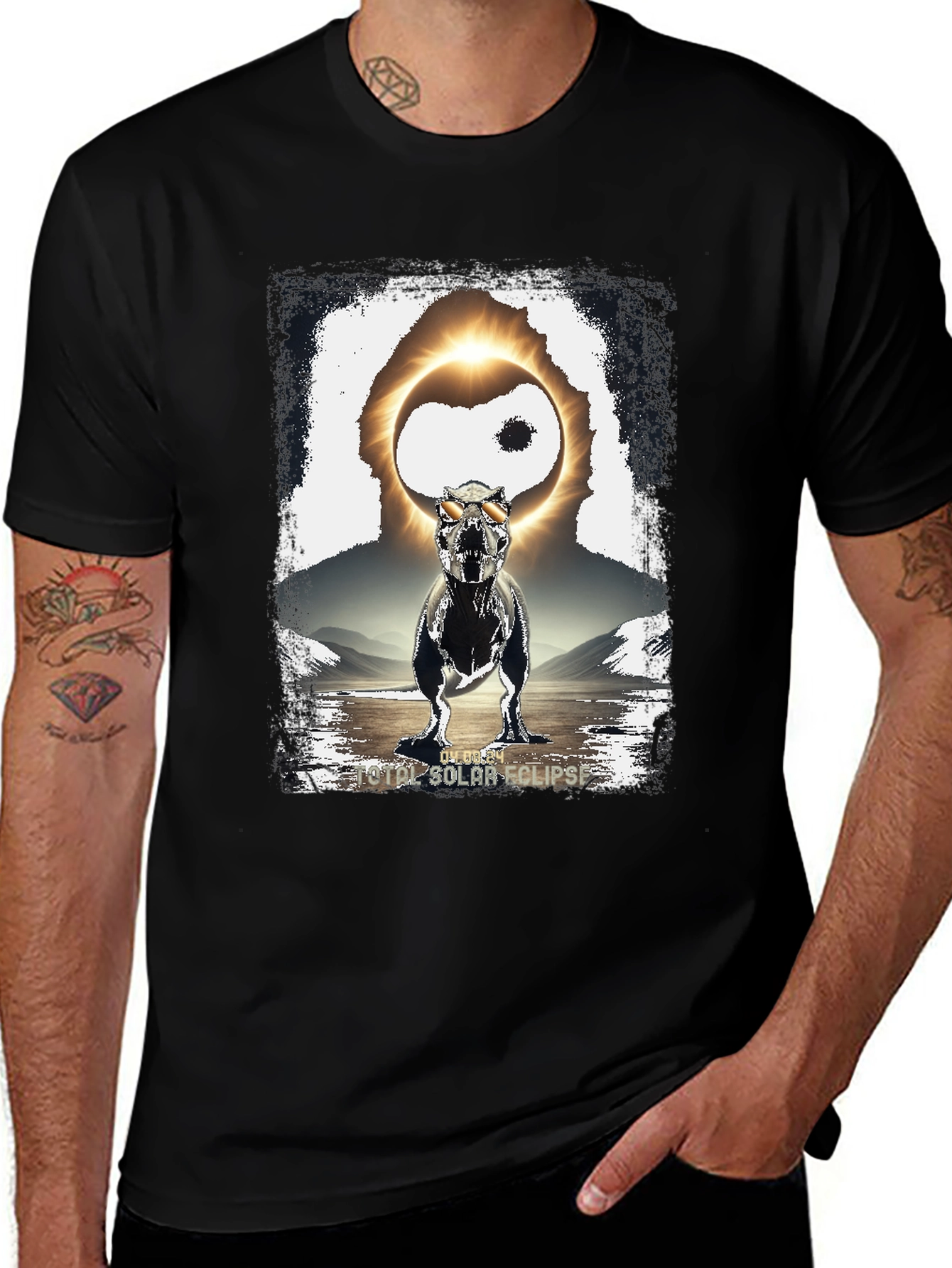 Dinosaur Solar Eclipse Graphic T-Shirt