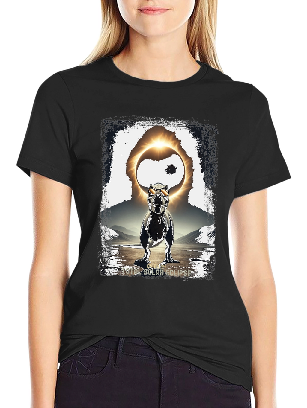 Dinosaur Solar Eclipse Graphic T-Shirt
