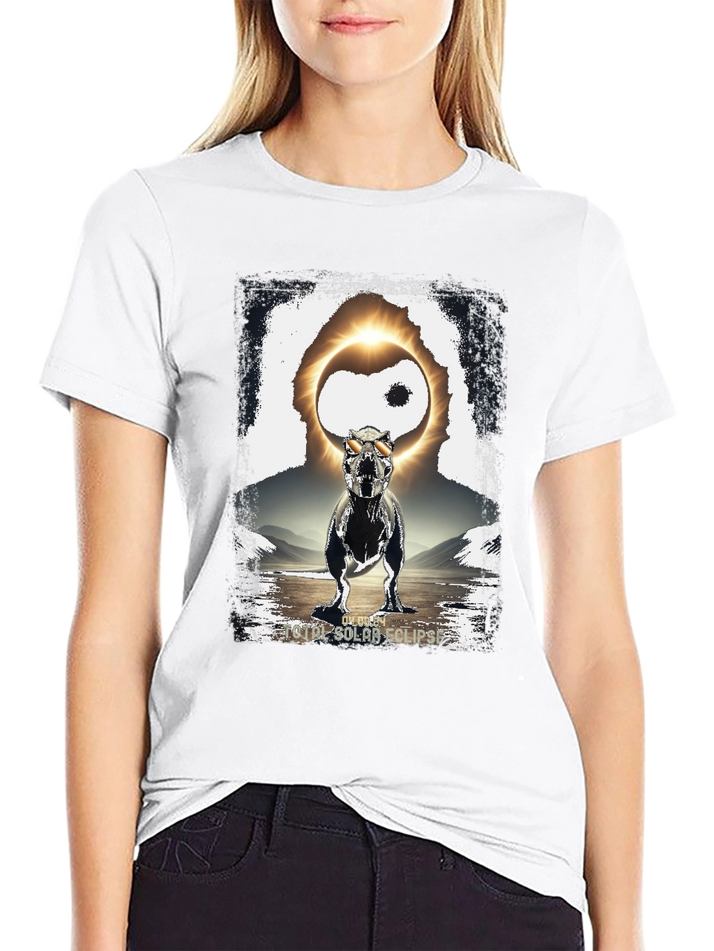 Dinosaur Solar Eclipse Graphic T-Shirt