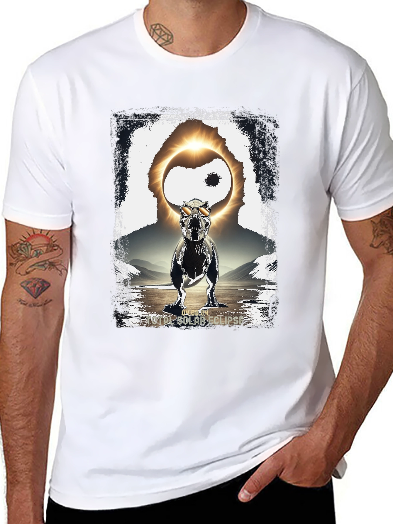 Dinosaur Solar Eclipse Graphic T-Shirt