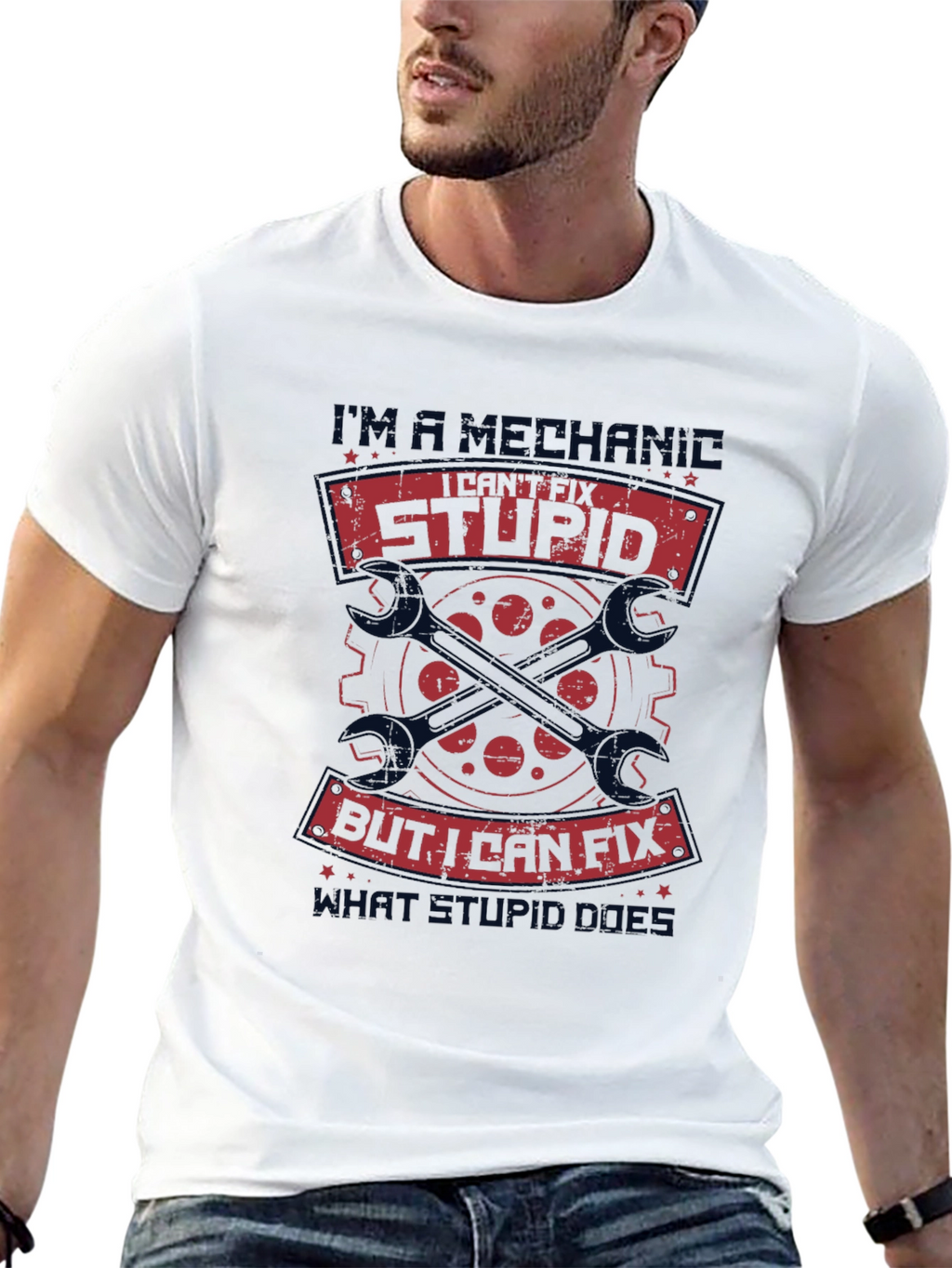 Mechanic I Cant Fix Stupid T-Shirt - Black