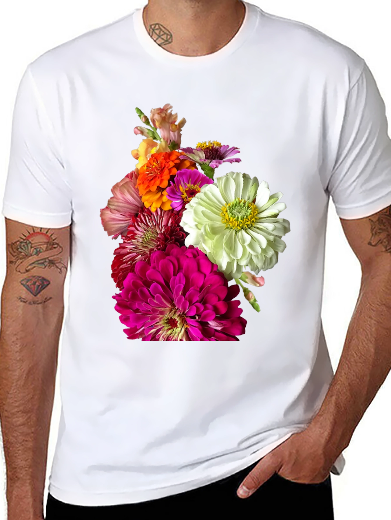 Floral Bouquet Graphic Tee - Unique Botanical Design