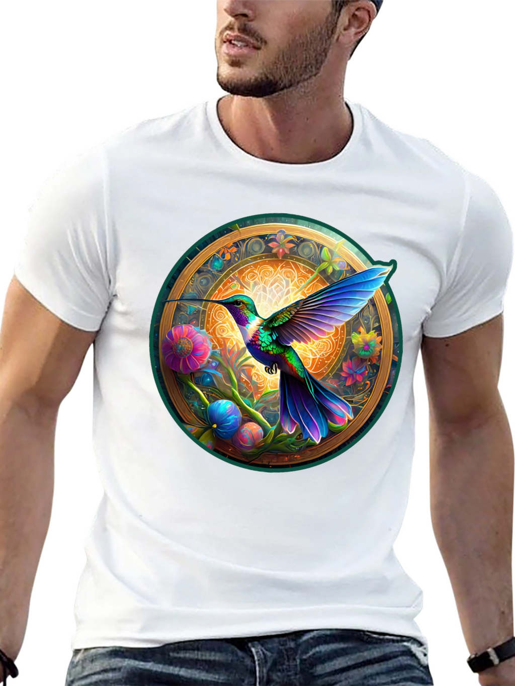 Hummingbird Mandala Graphic Tee - Artistic Comfort