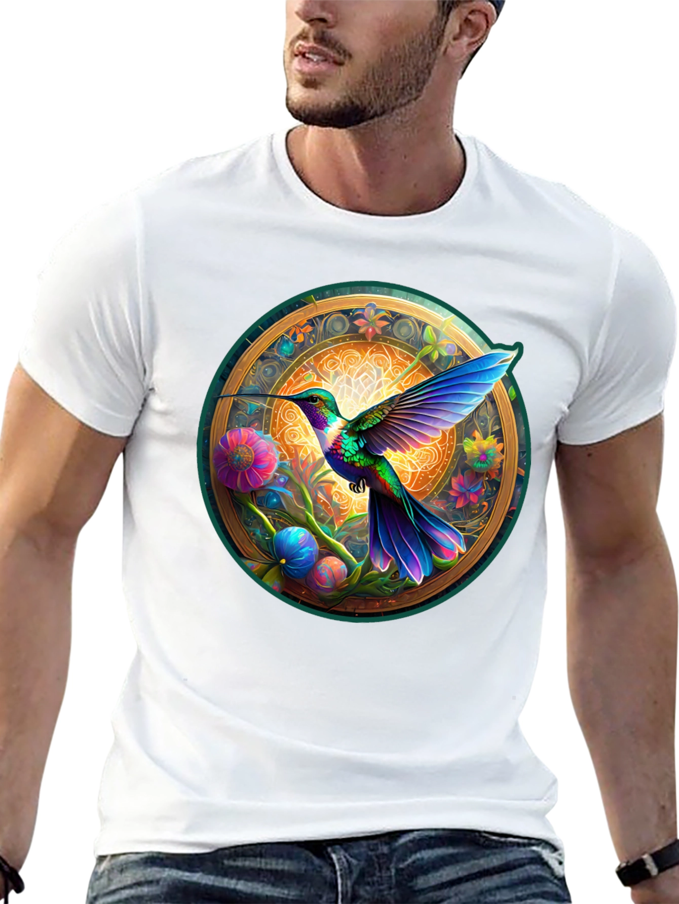 Hummingbird Mandala Graphic Tee - Artistic Comfort
