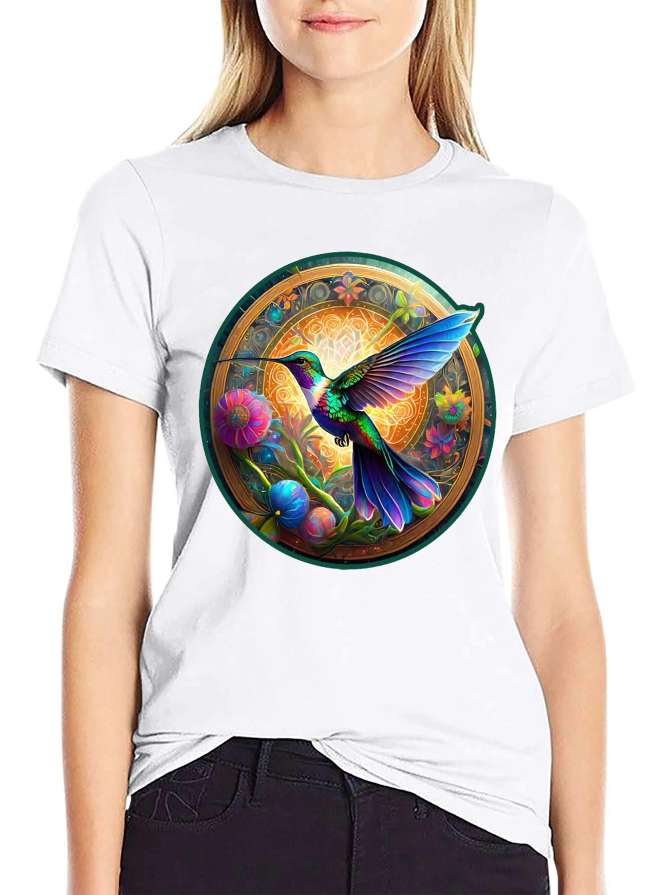 Hummingbird Mandala Graphic Tee - Artistic Comfort