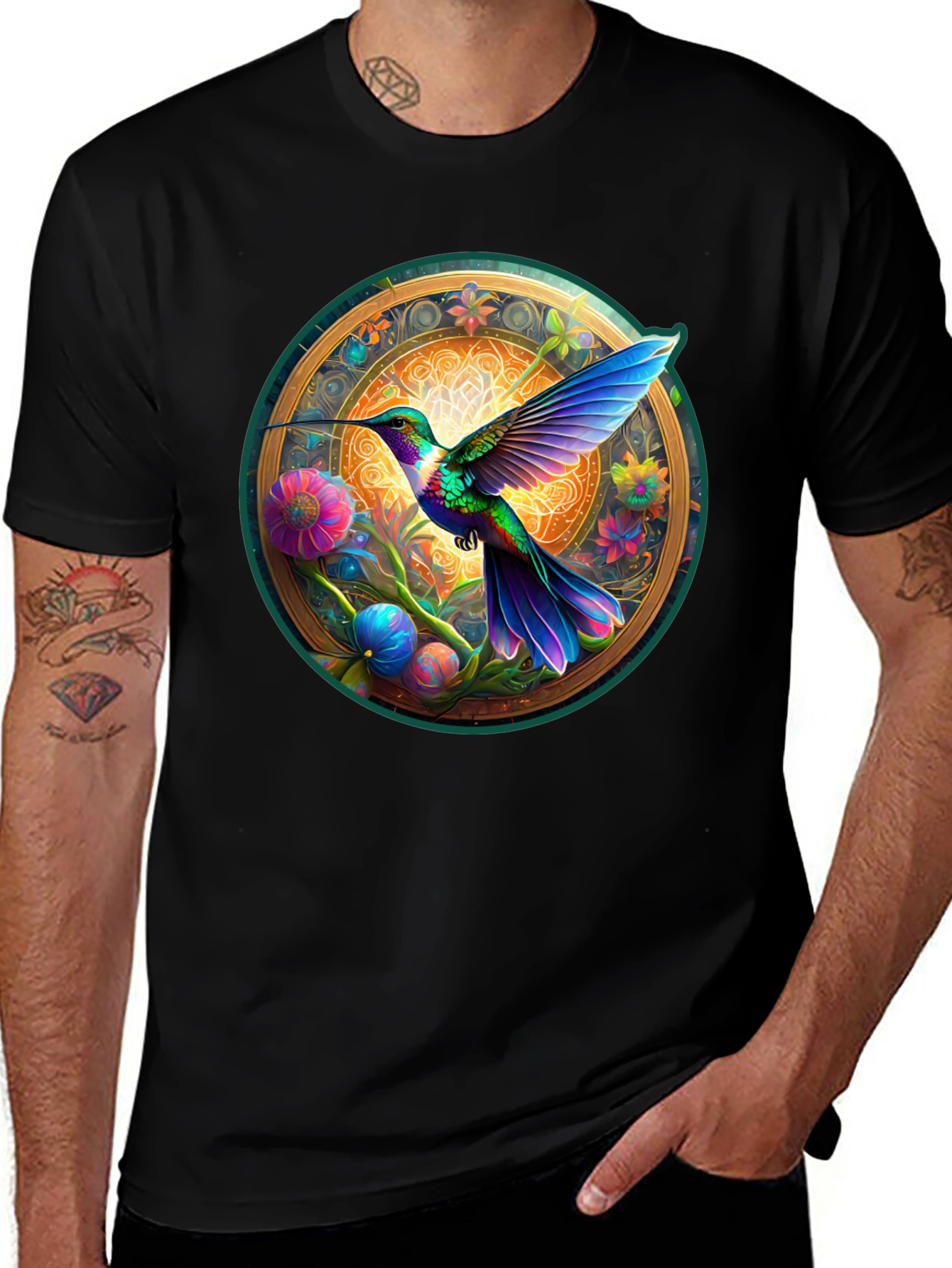 Hummingbird Mandala Graphic Tee - Artistic Comfort
