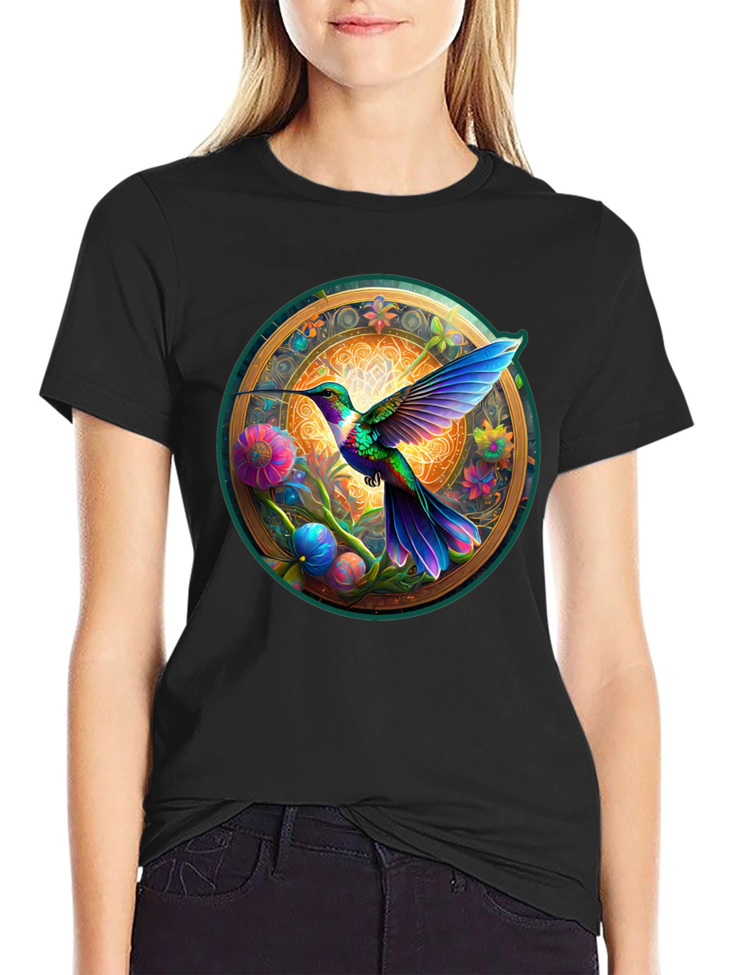 Hummingbird Mandala Graphic Tee - Artistic Comfort