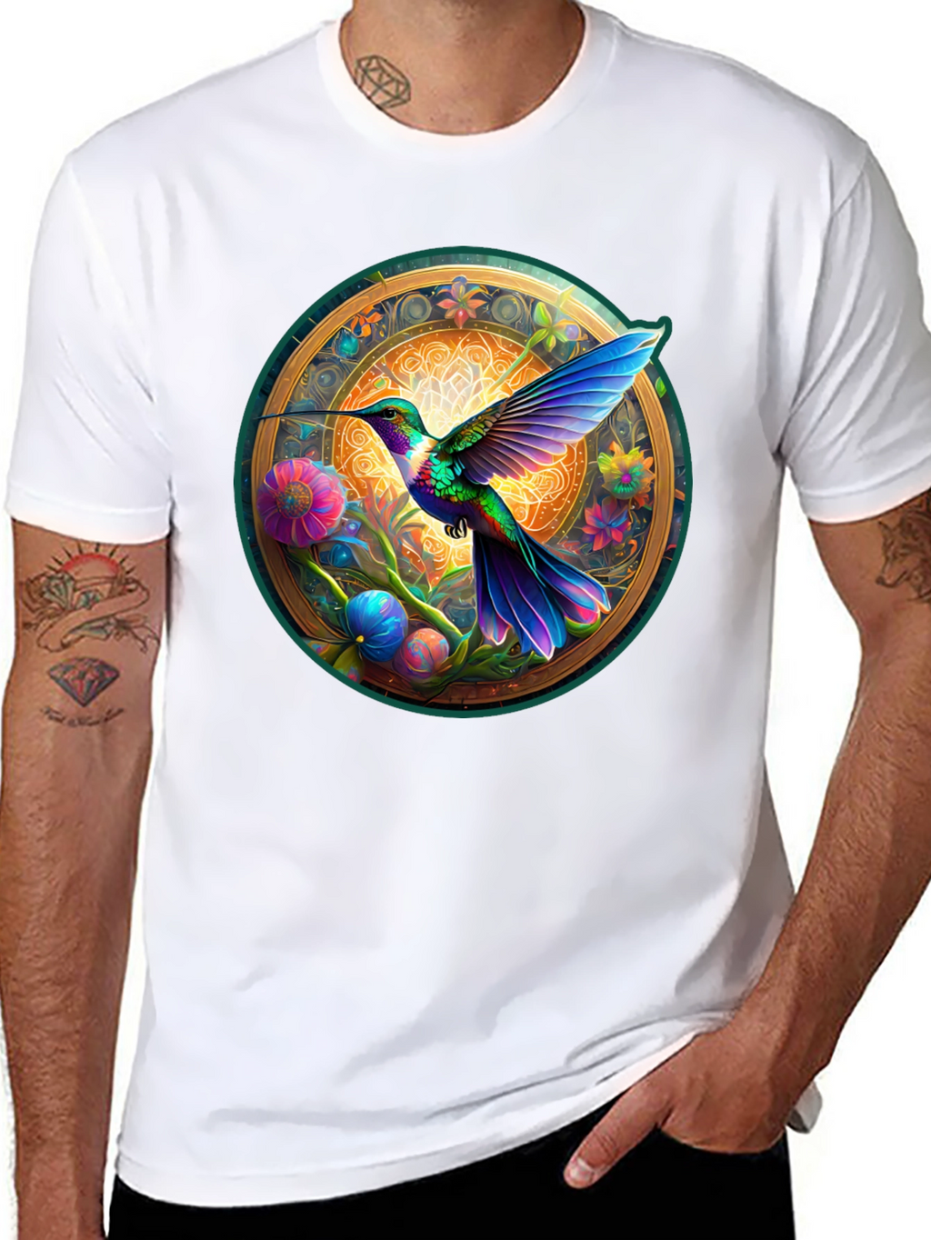 Hummingbird Mandala Graphic Tee - Artistic Comfort
