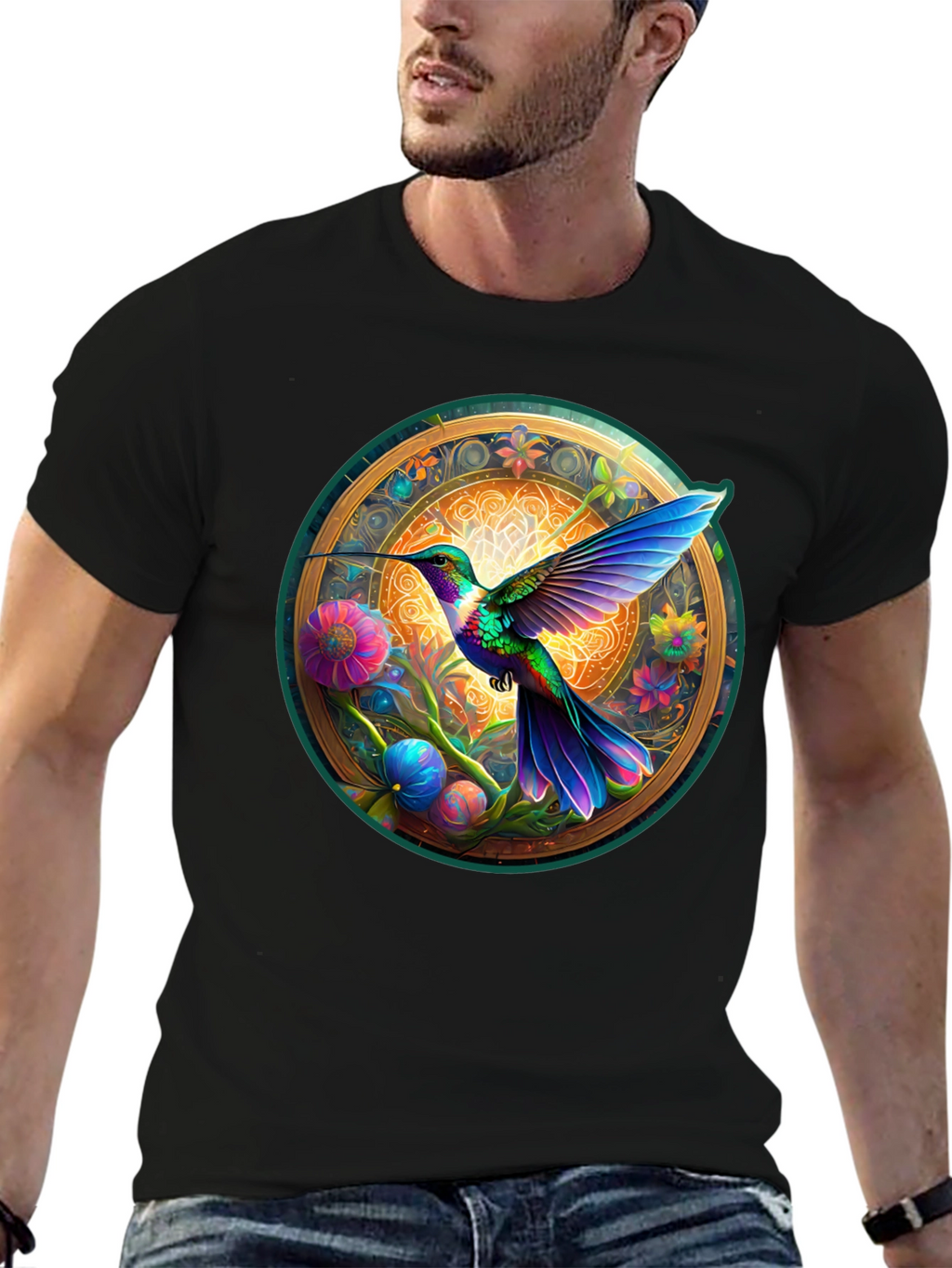 Hummingbird Mandala Graphic Tee - Artistic Comfort