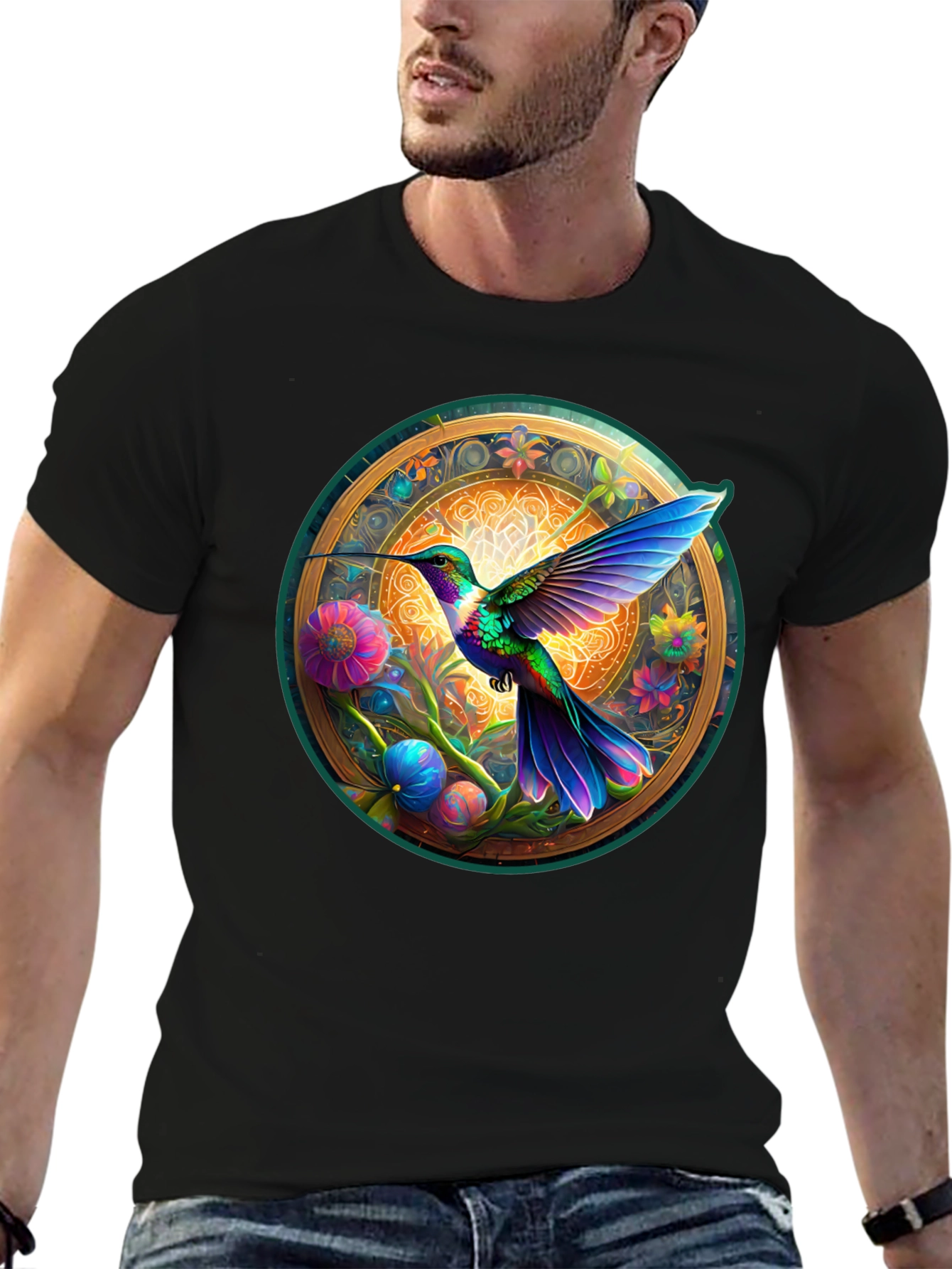 Hummingbird Mandala Graphic Tee - Artistic Comfort