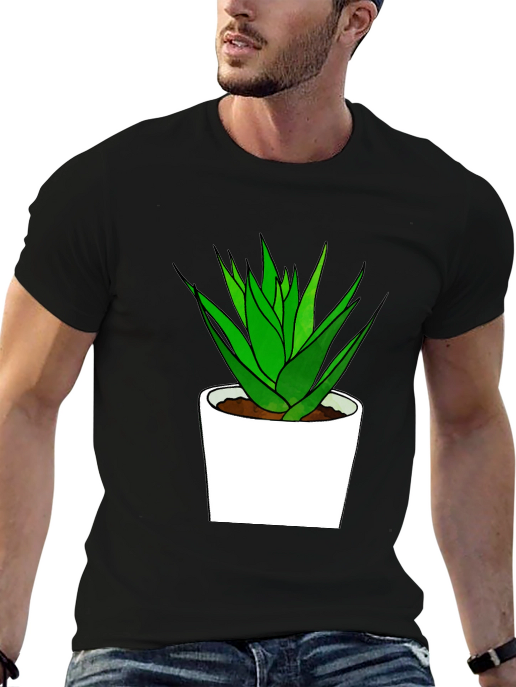 Aloe Plant Graphic Tee - Black Cotton T-Shirt