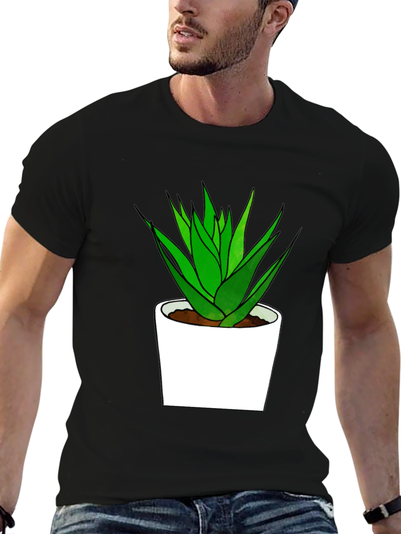 Aloe Plant Graphic Tee - Black Cotton T-Shirt