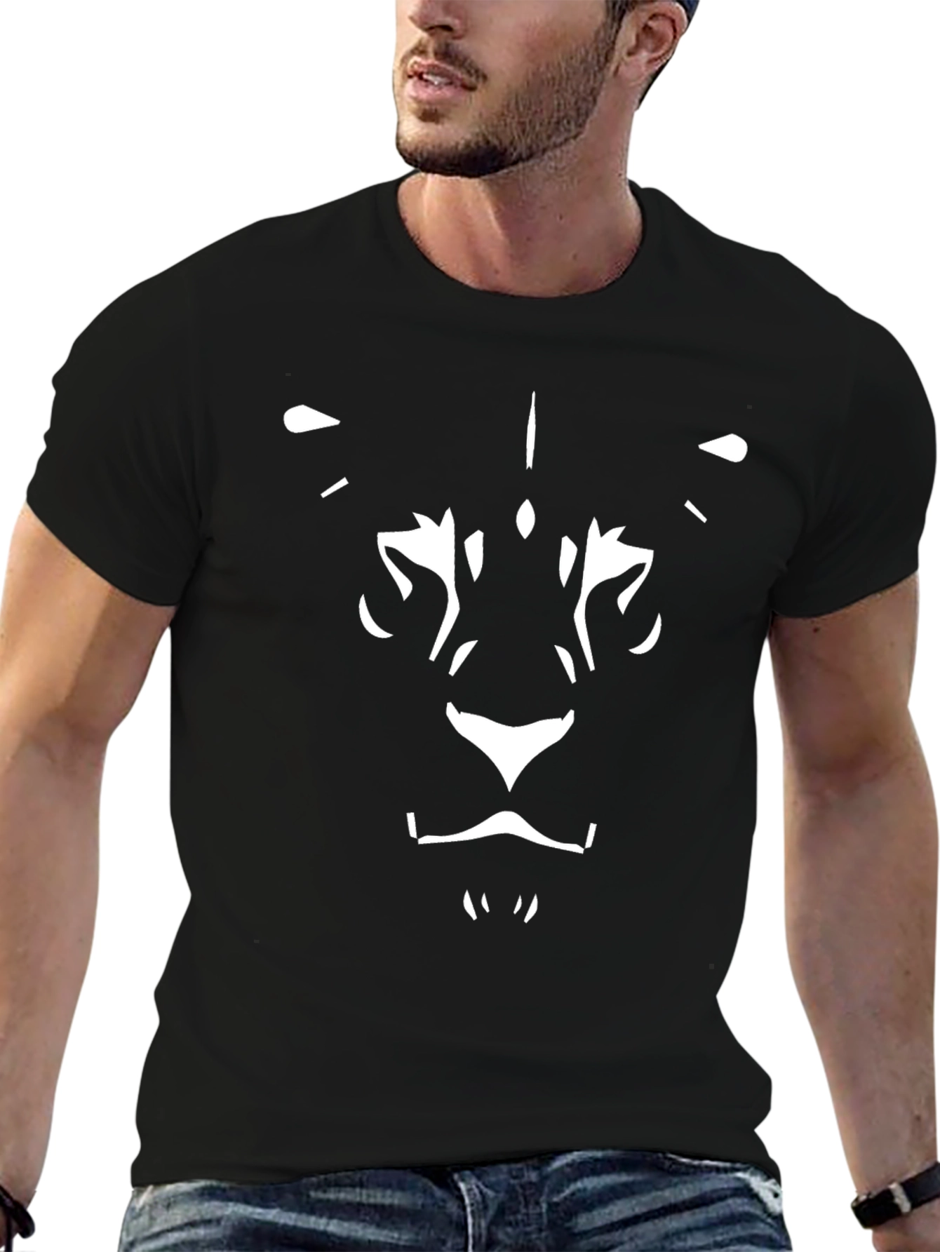 Lion Face Graphic Black T-Shirt