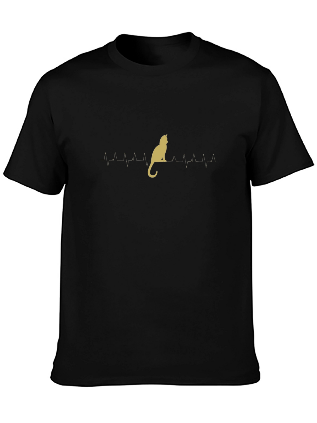 Cat Heartbeat T-Shirt - Black Crew Neck Tee