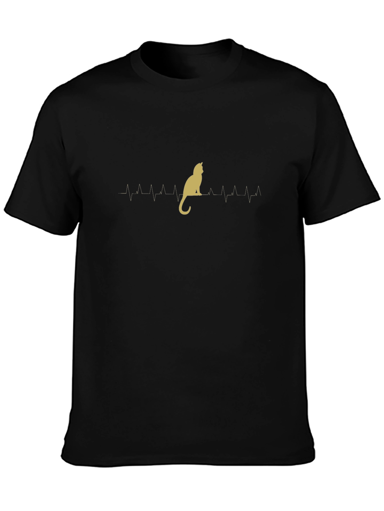 Cat Heartbeat T-Shirt - Black Crew Neck Tee