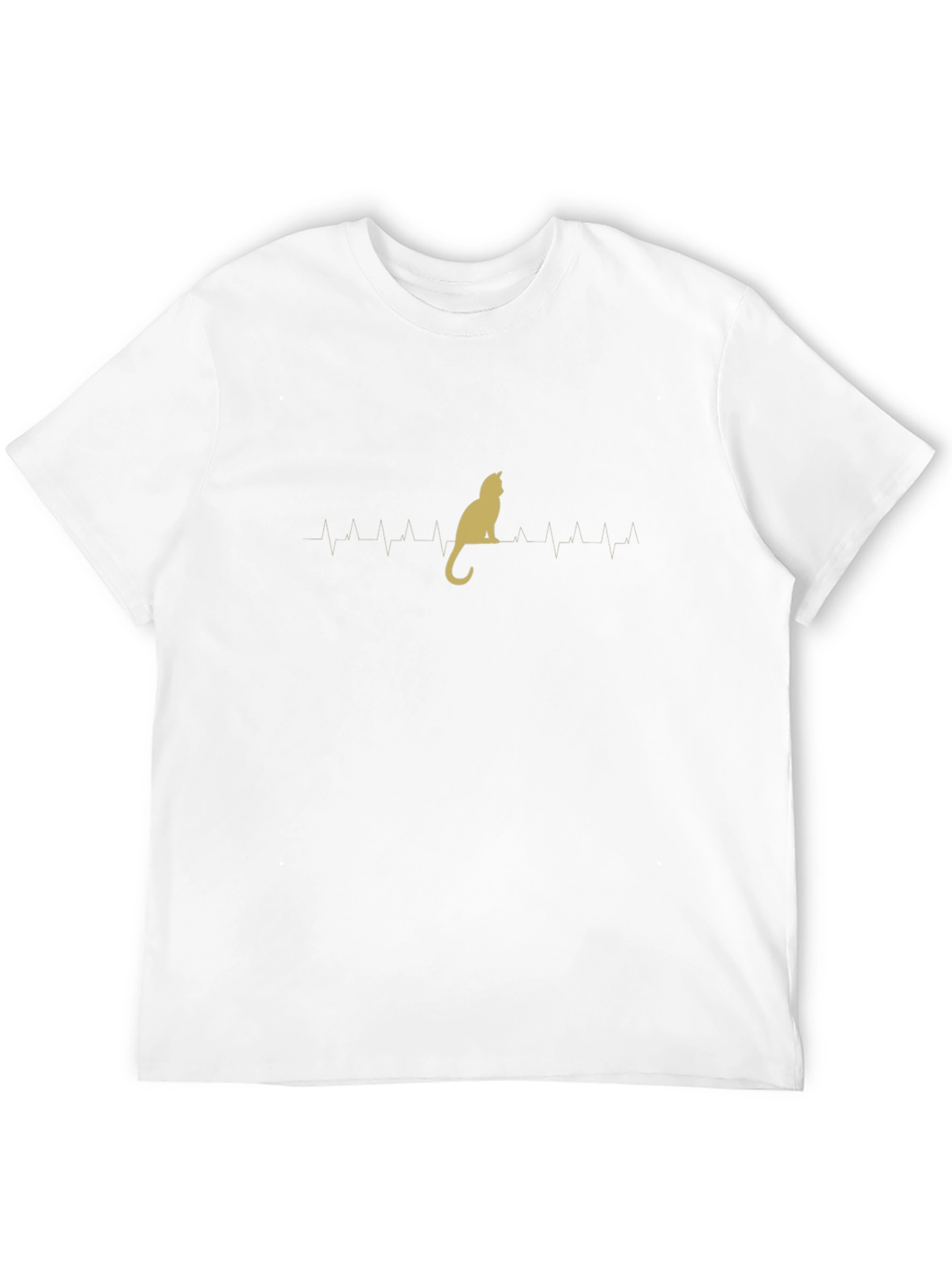 Cat Heartbeat T-Shirt - Black Crew Neck Tee