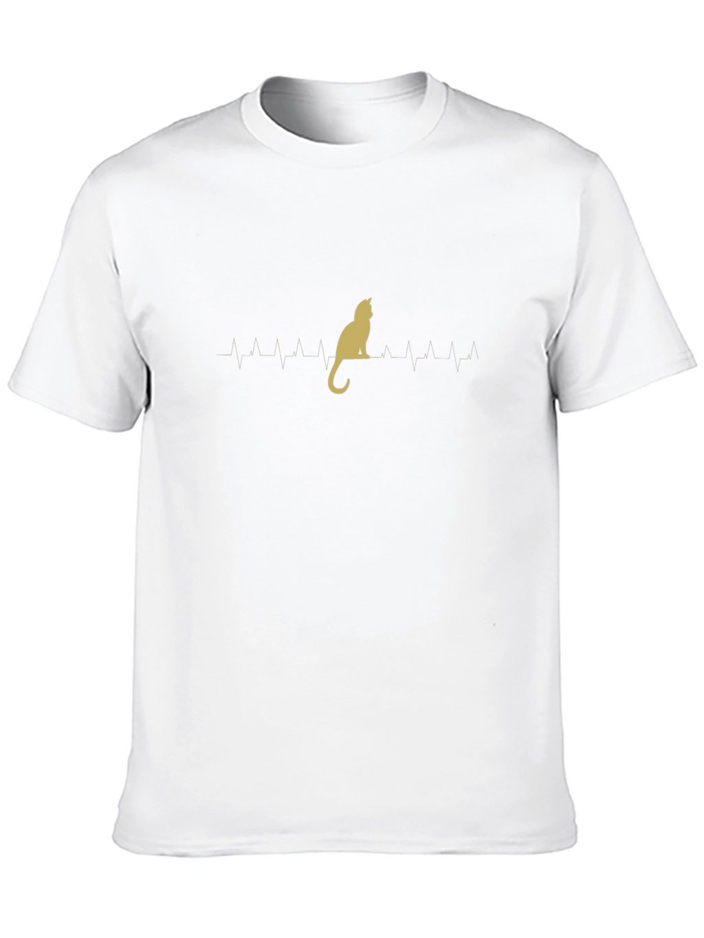 Cat Heartbeat T-Shirt - Black Crew Neck Tee