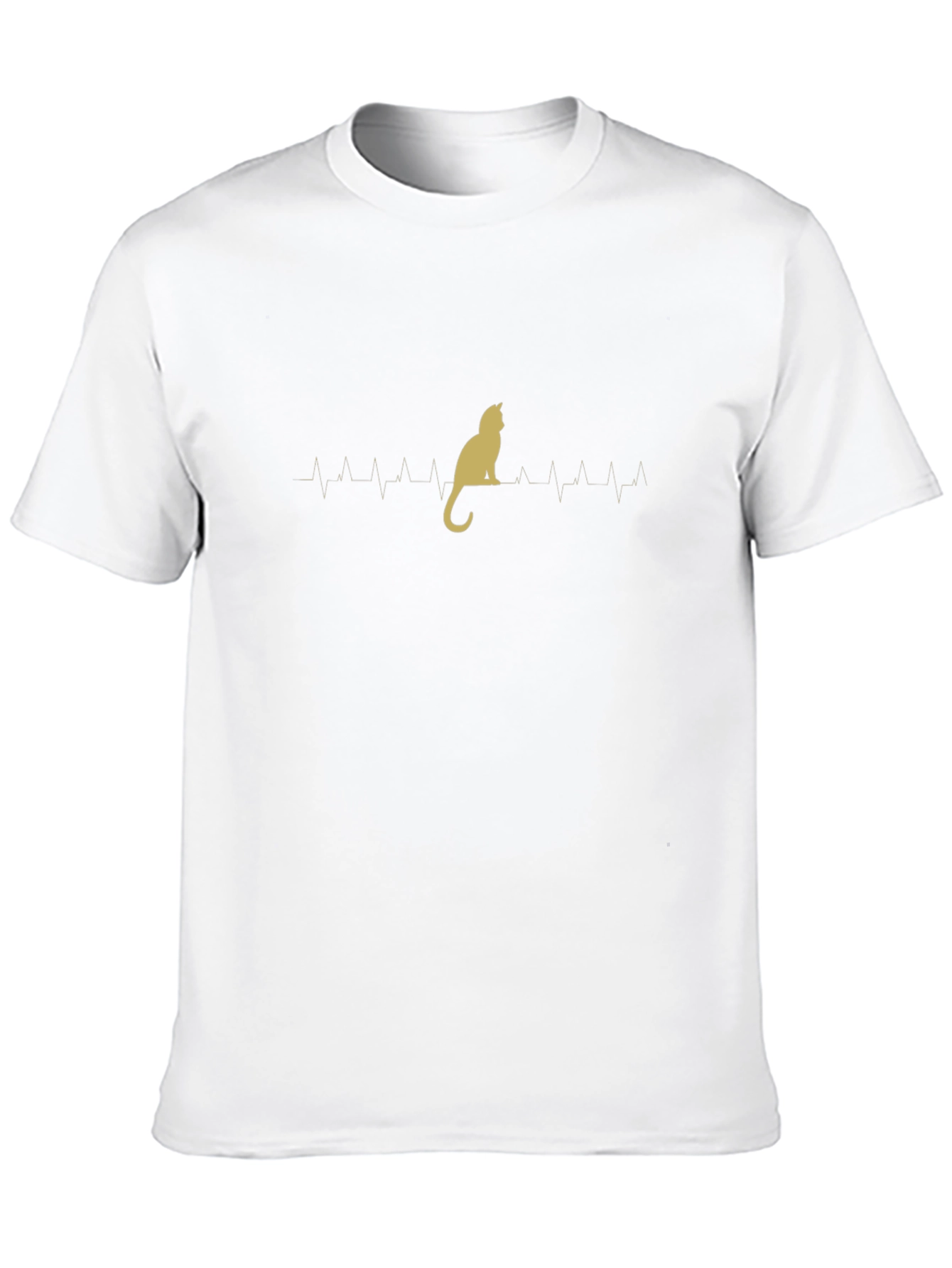 Cat Heartbeat T-Shirt - Black Crew Neck Tee