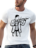 Musician Violinist Silhouette Graphic Tee - Mens Black T-Shirt