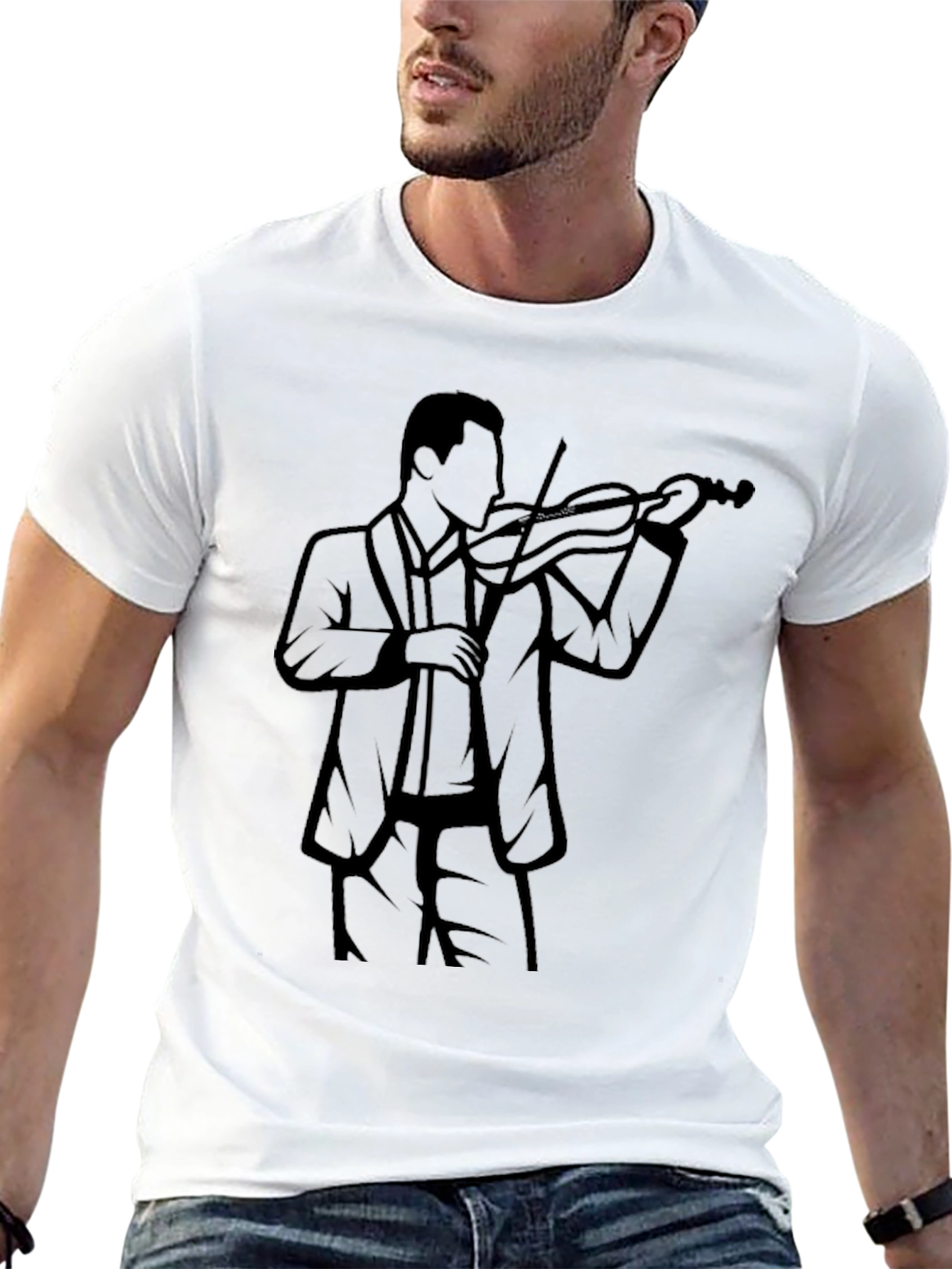 Musician Violinist Silhouette Graphic Tee - Mens Black T-Shirt