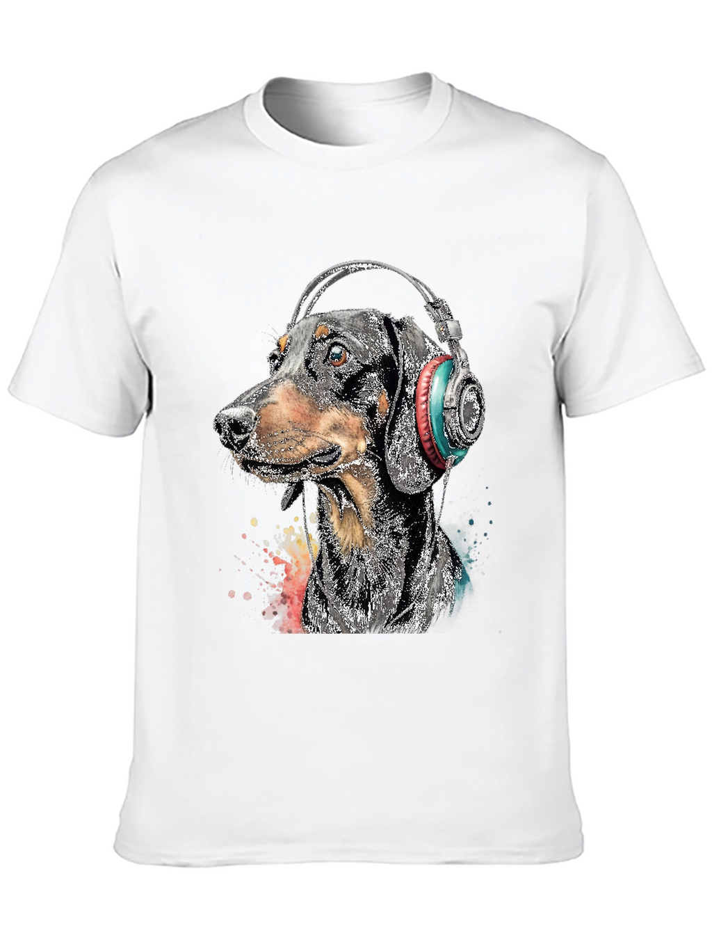 Dachshund DJ Tee - Dog with Headphones Black T-Shirt