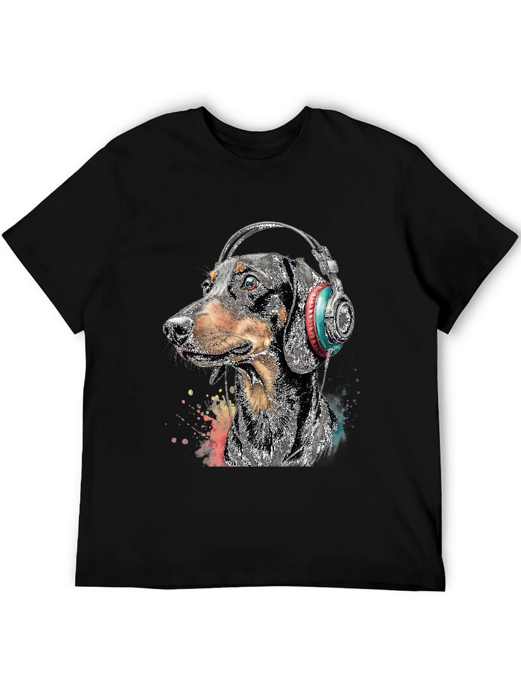 Dachshund DJ Tee - Dog with Headphones Black T-Shirt