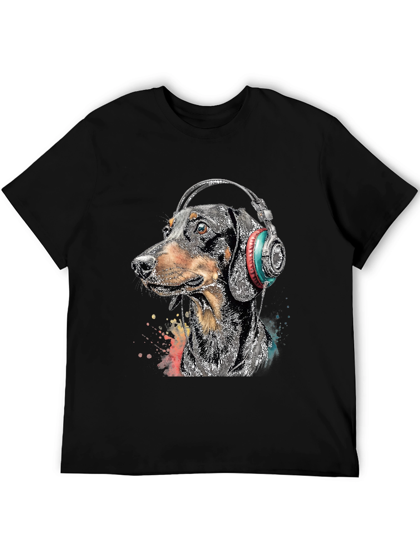 Dachshund DJ Tee - Dog with Headphones Black T-Shirt