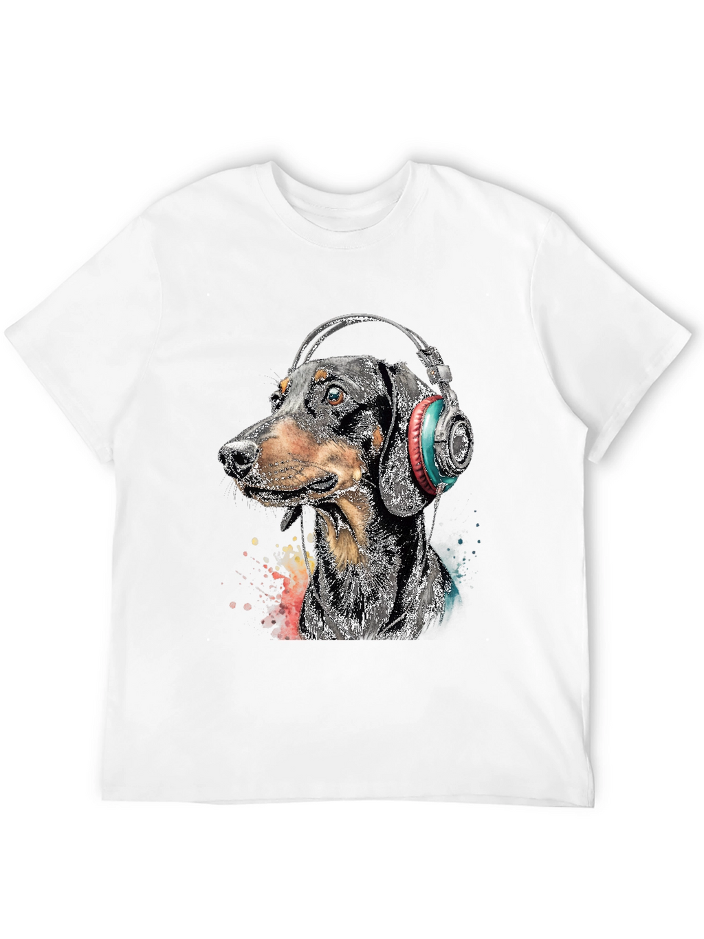 Dachshund DJ Tee - Dog with Headphones Black T-Shirt