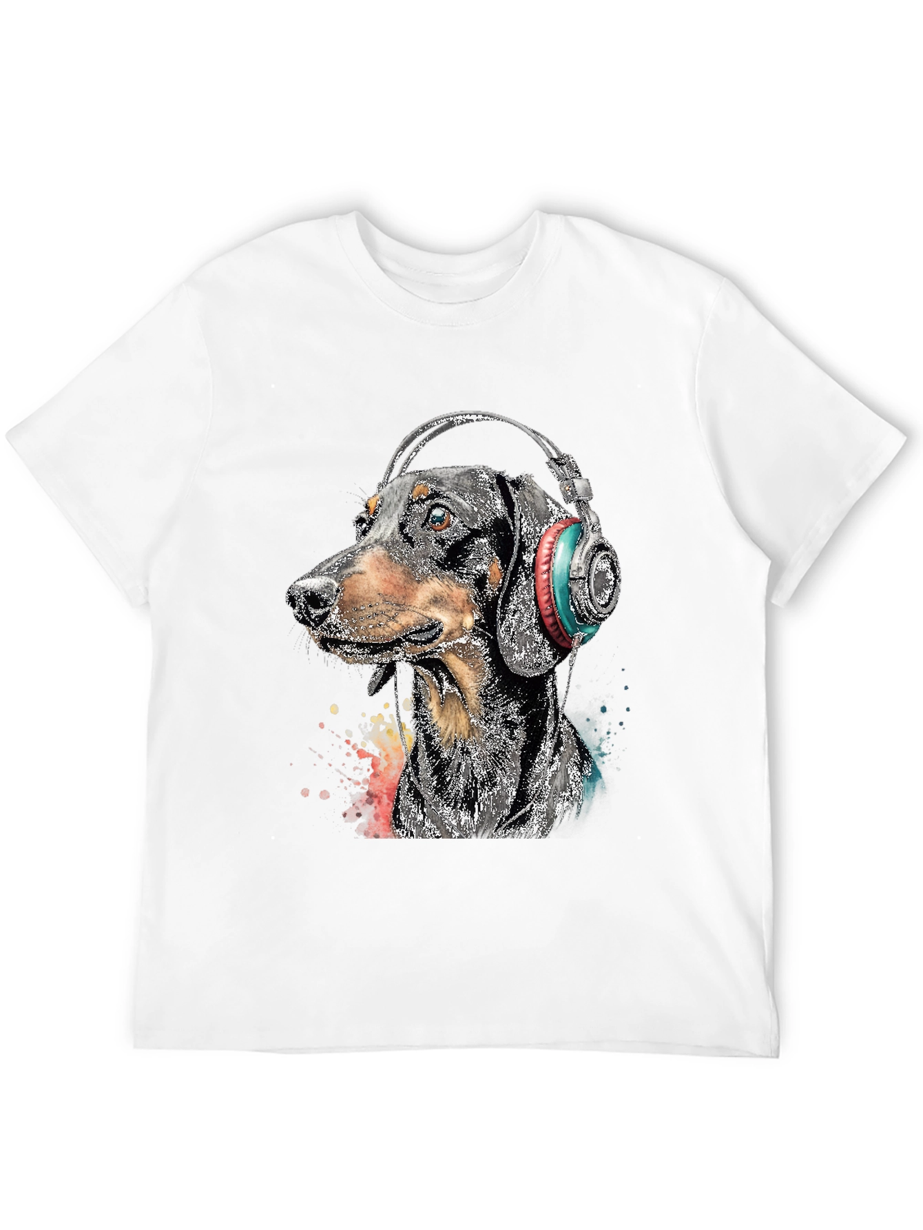 Dachshund DJ Tee - Dog with Headphones Black T-Shirt
