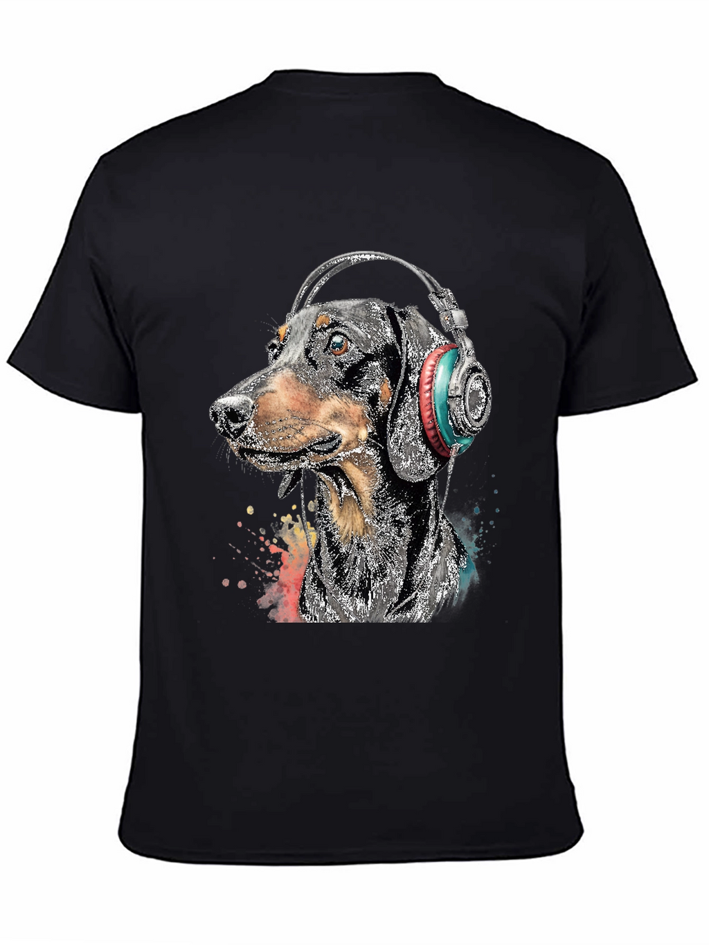 Dachshund DJ Tee - Dog with Headphones Black T-Shirt