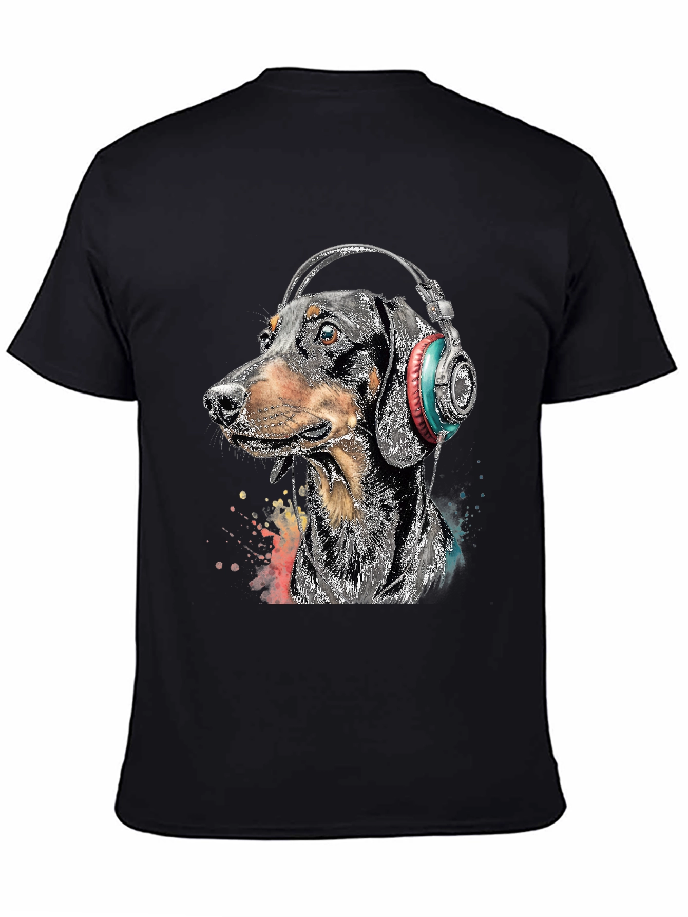 Dachshund DJ Tee - Dog with Headphones Black T-Shirt