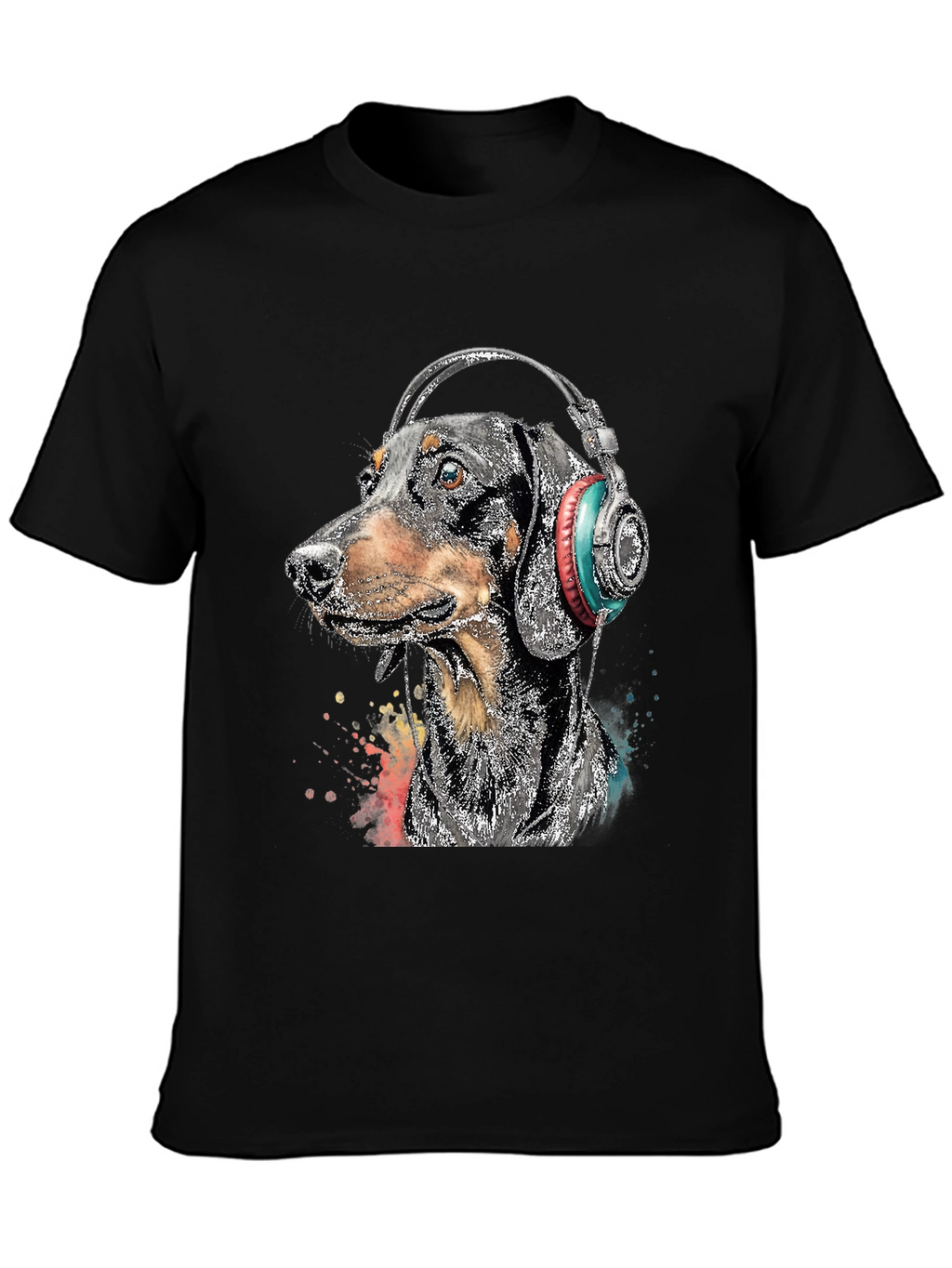 Dachshund DJ Tee - Dog with Headphones Black T-Shirt