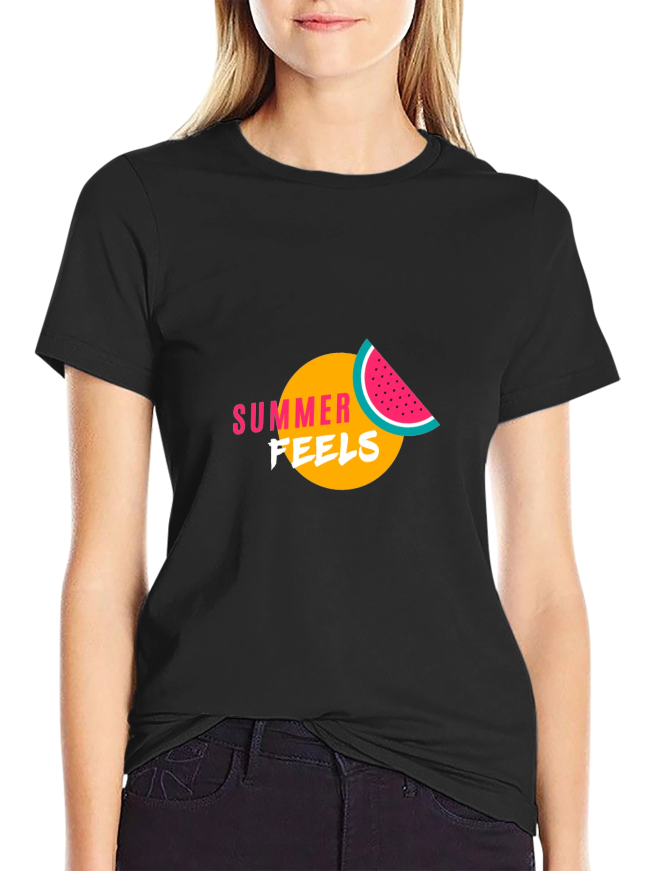 Summer Feels Graphic Tee - Black Cotton T-Shirt
